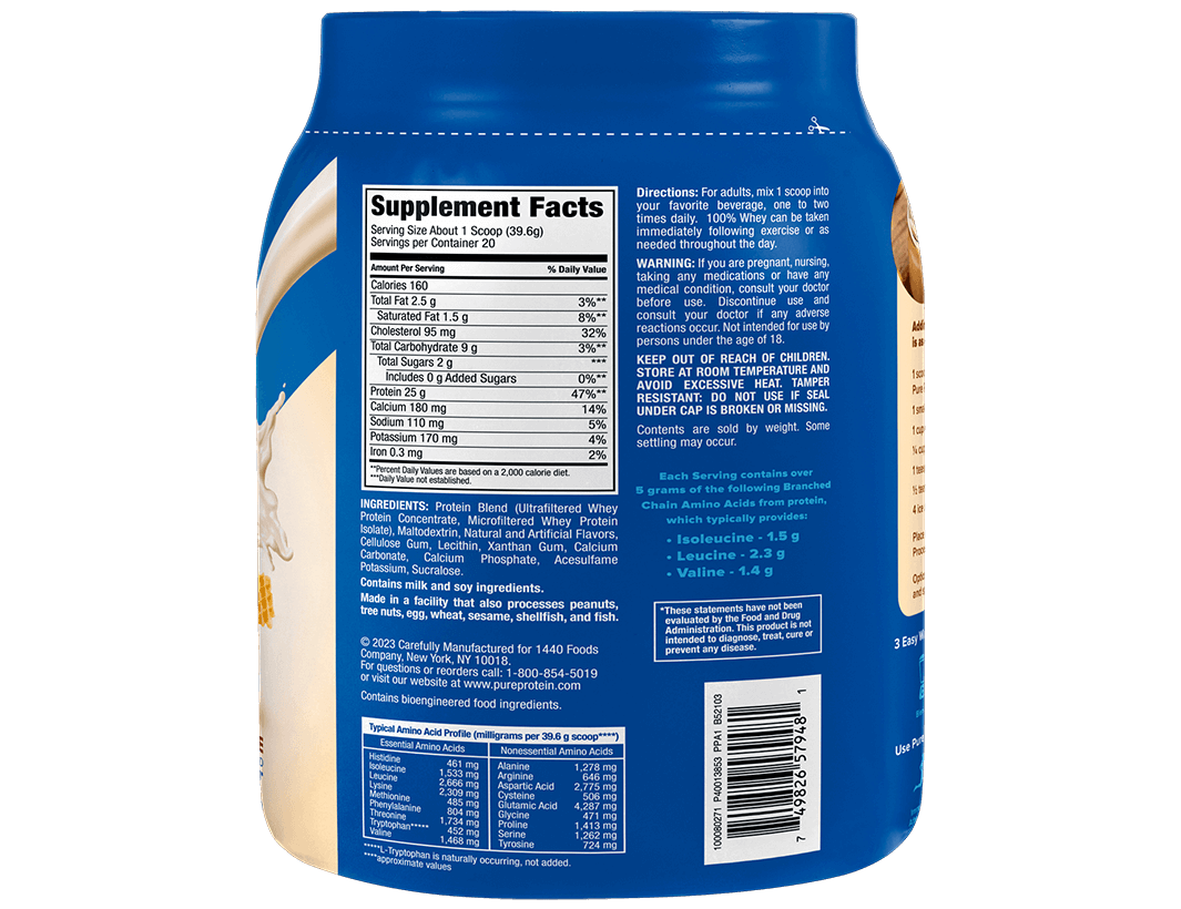 Products Vanilla Milkshake 100% Whey Protein Powder - Nutrition Panel
