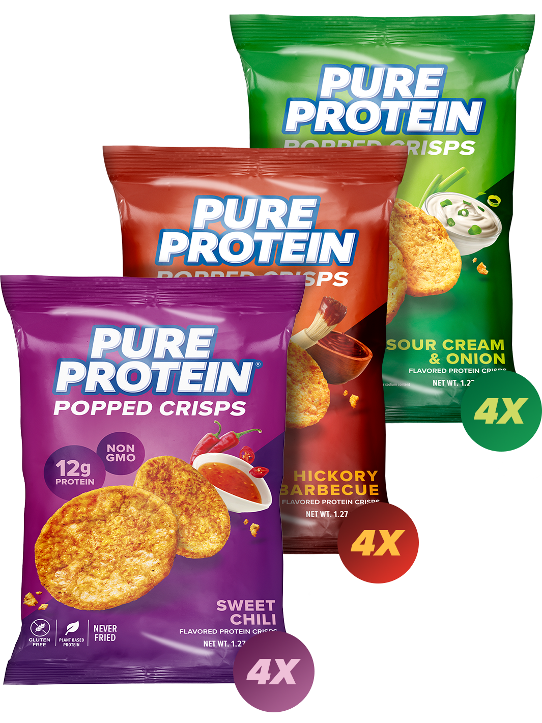 Popped Crisps Variety Pack-Sweet Chili, Hickory Barbecue, Sour Cream & Onion packaging
