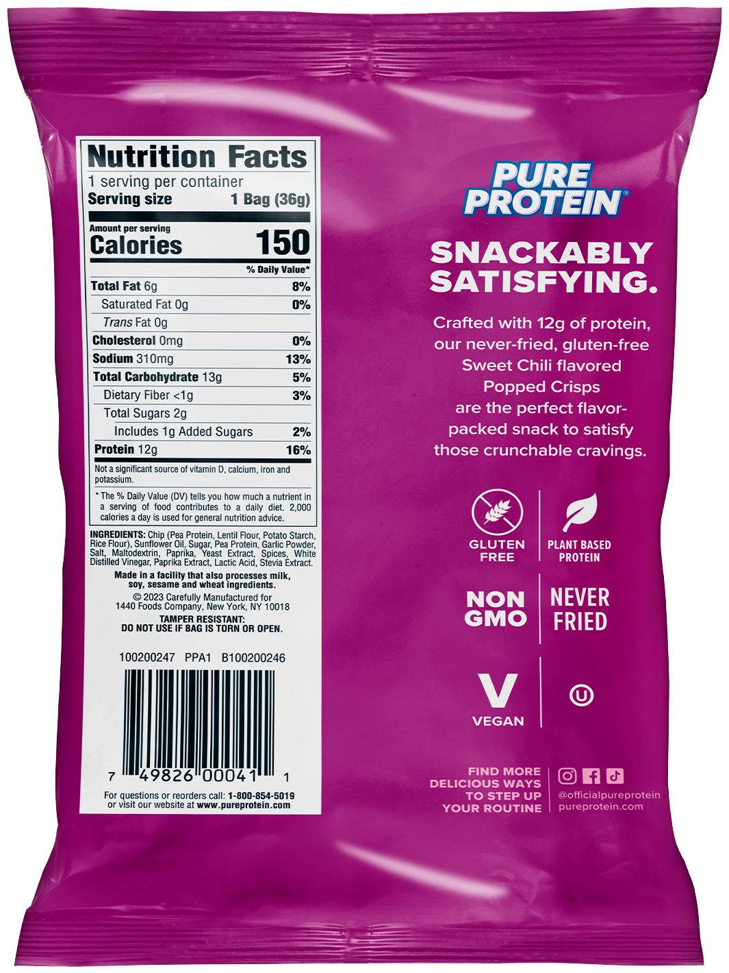Popped Crisps Variety Pack-Sweet Chili Nutrition Facts package back