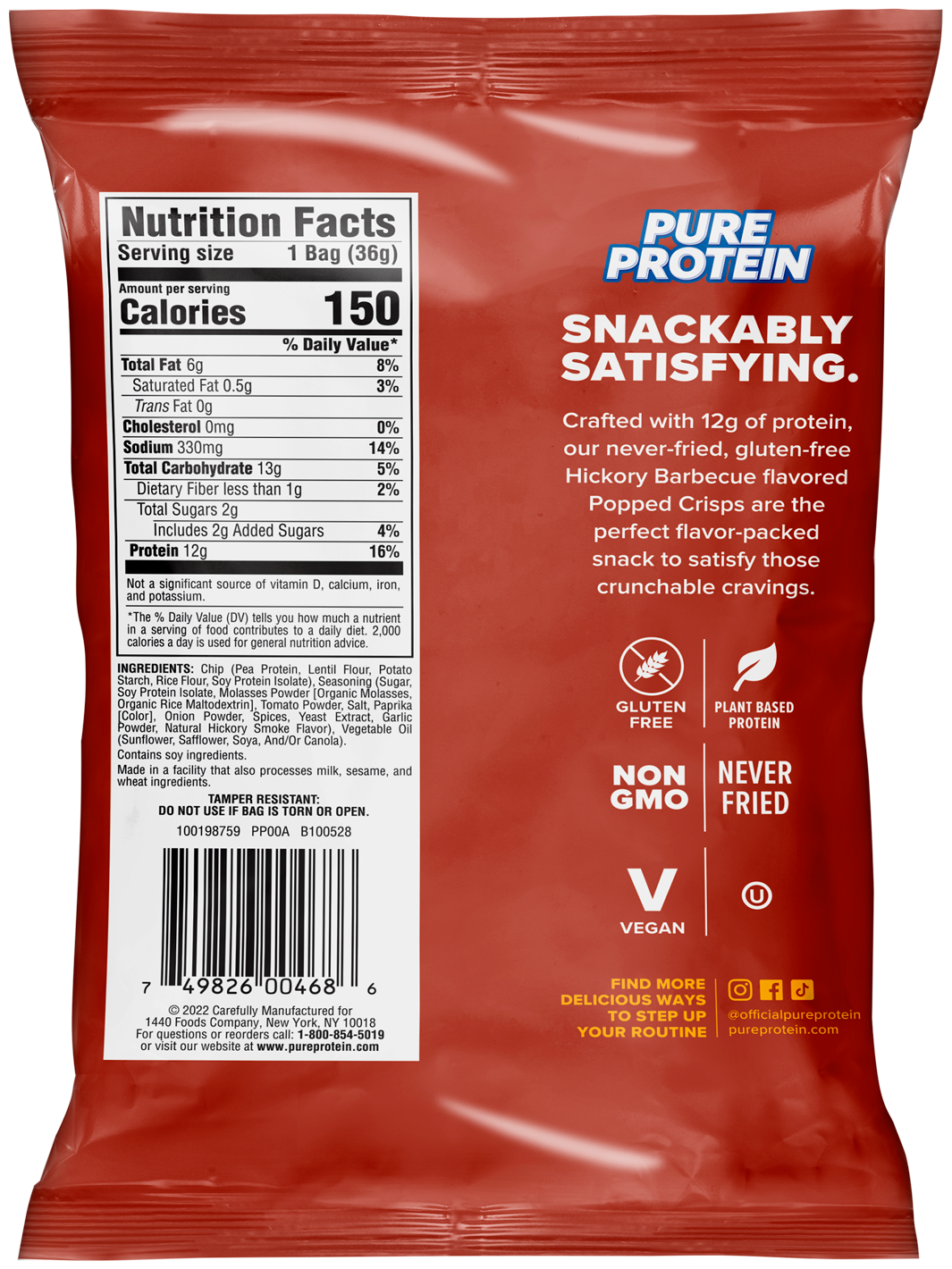 Popped Crisps Variety Pack-Hickory Barbecue  Nutrition Facts package back