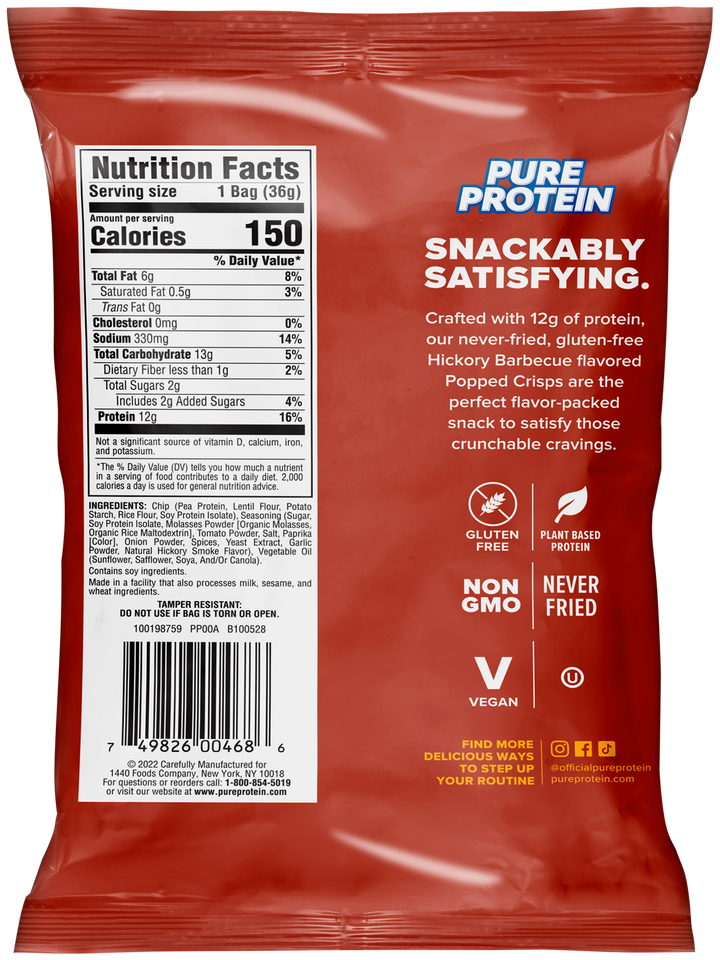 Popped Crisps Variety Pack-Hickory Barbecue  Nutrition Facts package back