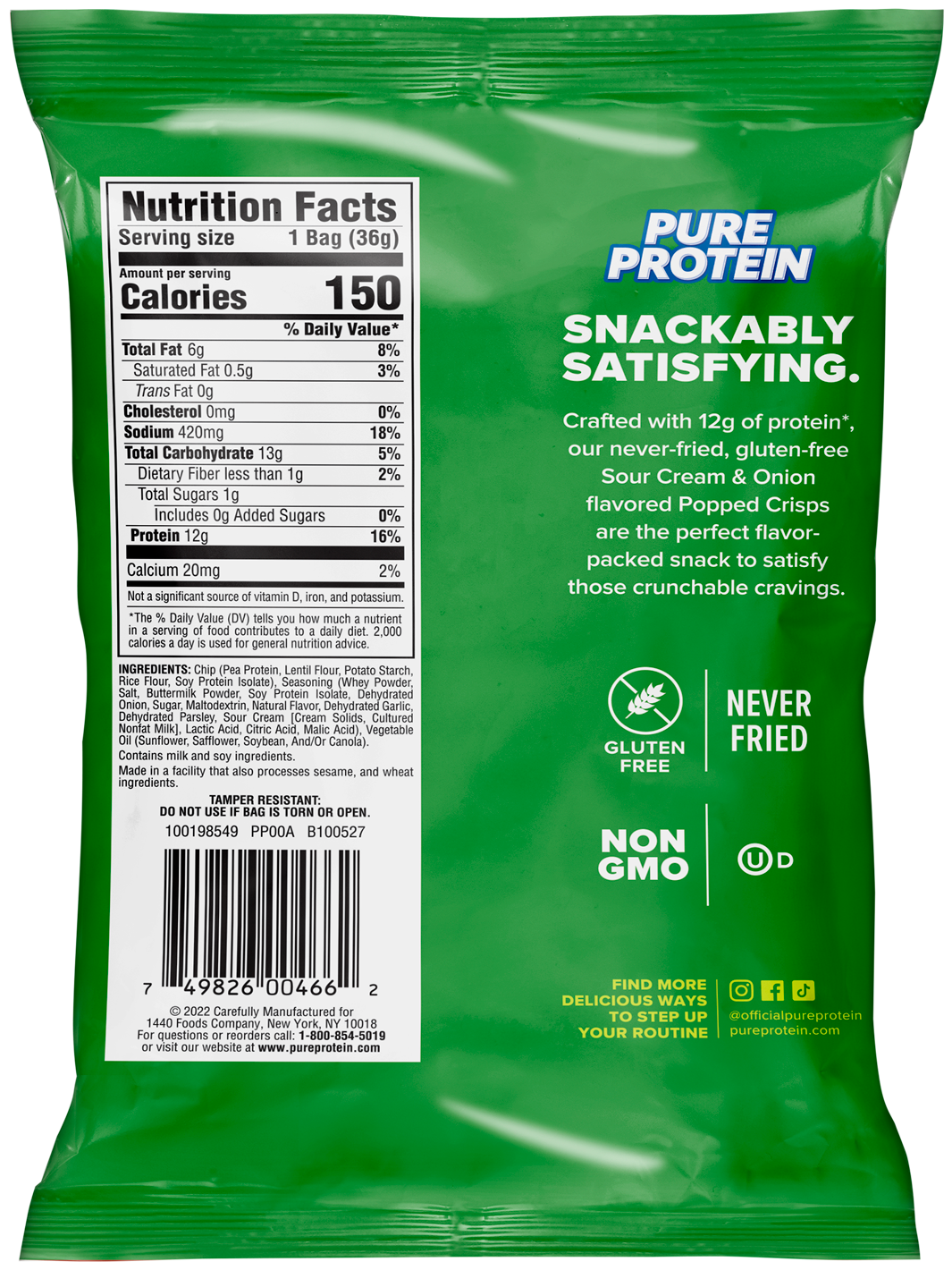 Popped Crisps Variety Pack-Sour Cream & Onion Nutrition Facts package back