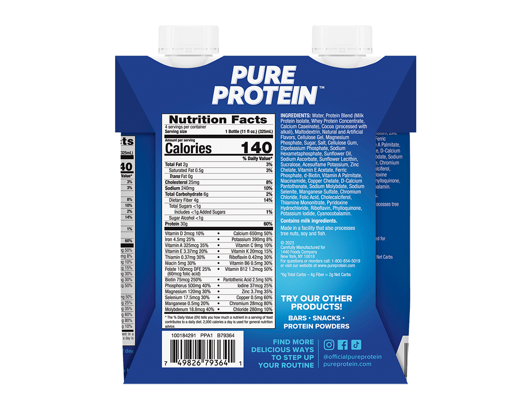 Products Rich Chocolate Complete Protein Shake - Nutrition Panel