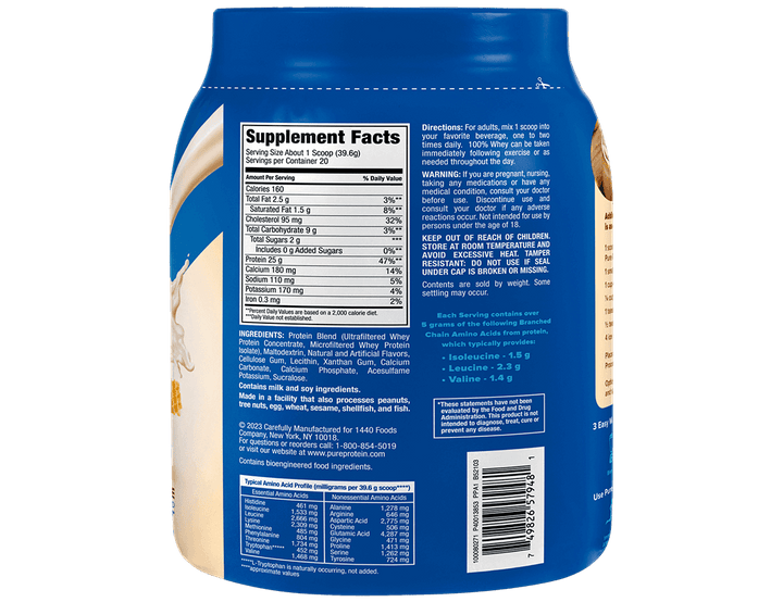 Products Vanilla Milkshake 100% Whey Protein Powder - Nutrition Panel