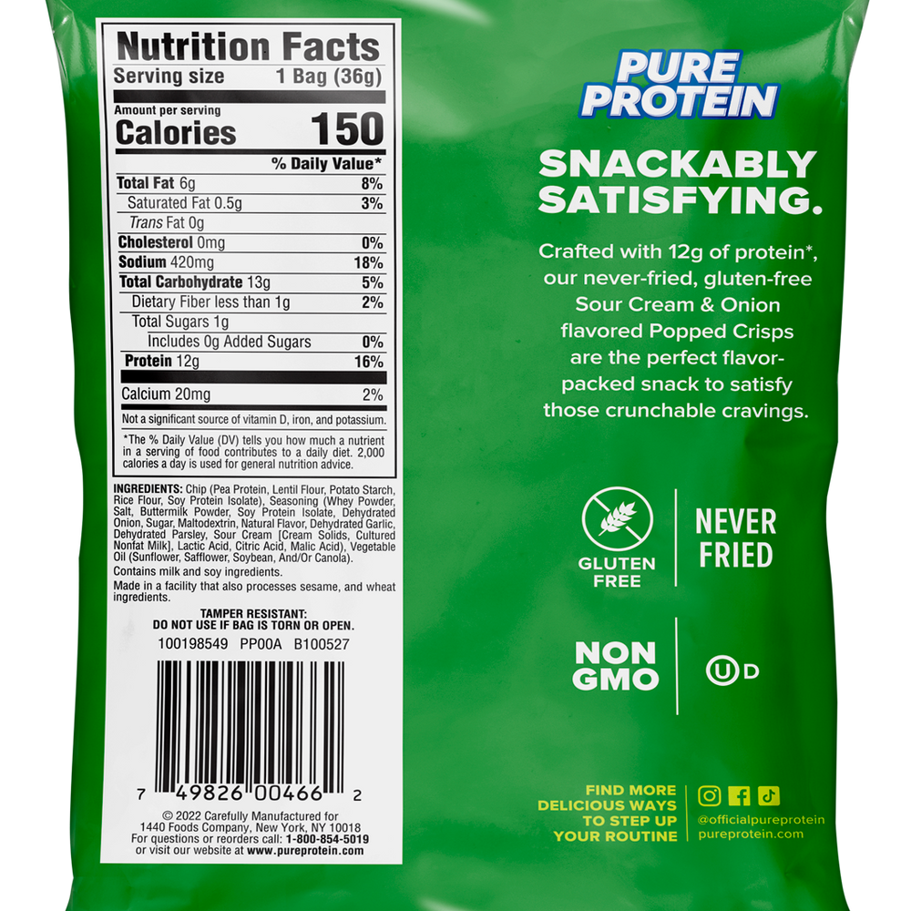 
                  
                    Popped Crisps Variety Pack-Sour Cream & Onion Nutrition Facts package back
                  
                