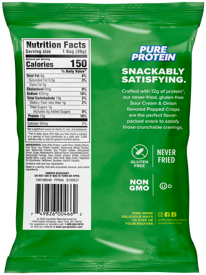 Popped Crisps Variety Pack-Sour Cream & Onion Nutrition Facts package back