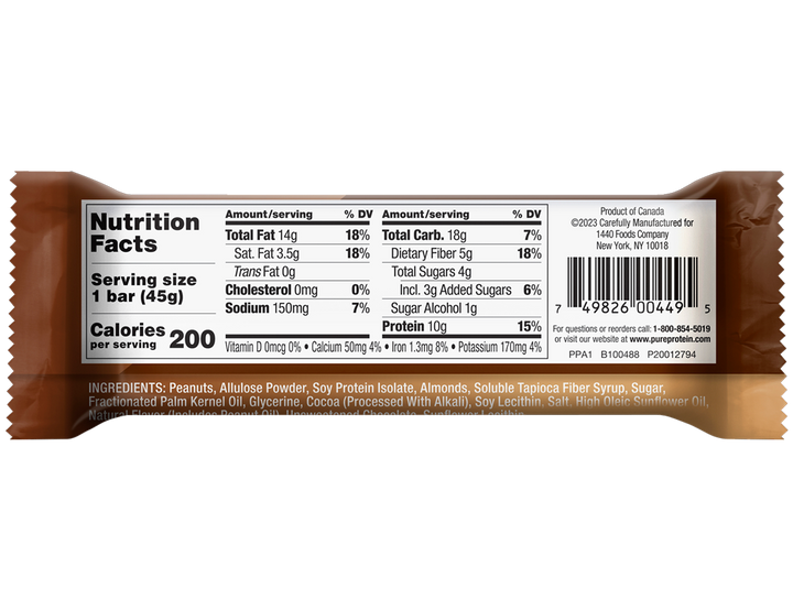Peanut Butter Dark Chocolate Protein Nut Bar Nutrition Panel