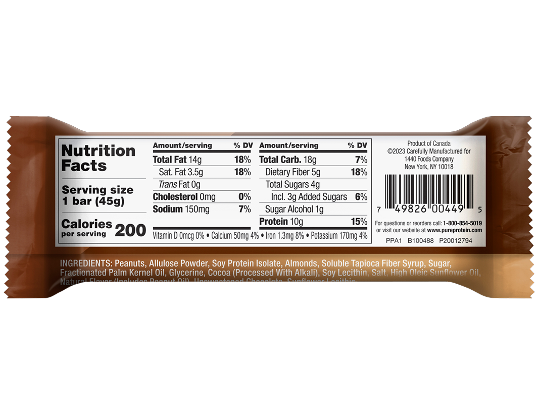 Peanut Butter Dark Chocolate Protein Nut Bar Nutrition Panel