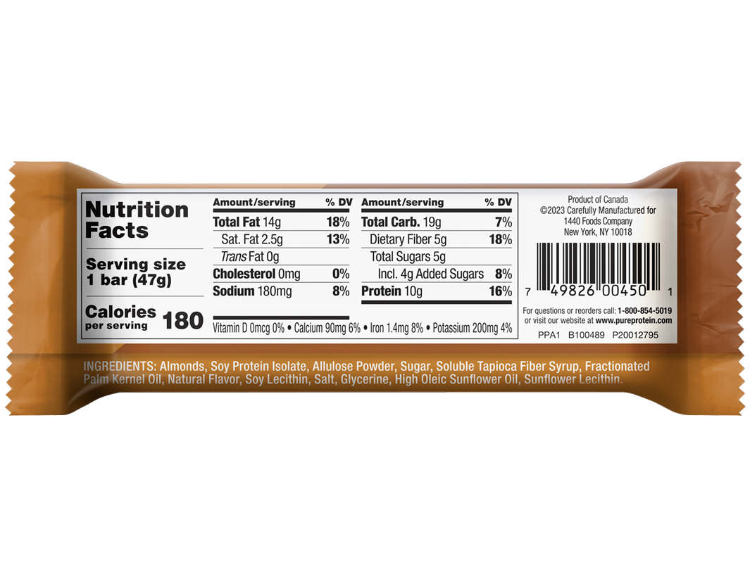 Caramel Almond Sea Salt Protein Nut Bar Nutrition Panel