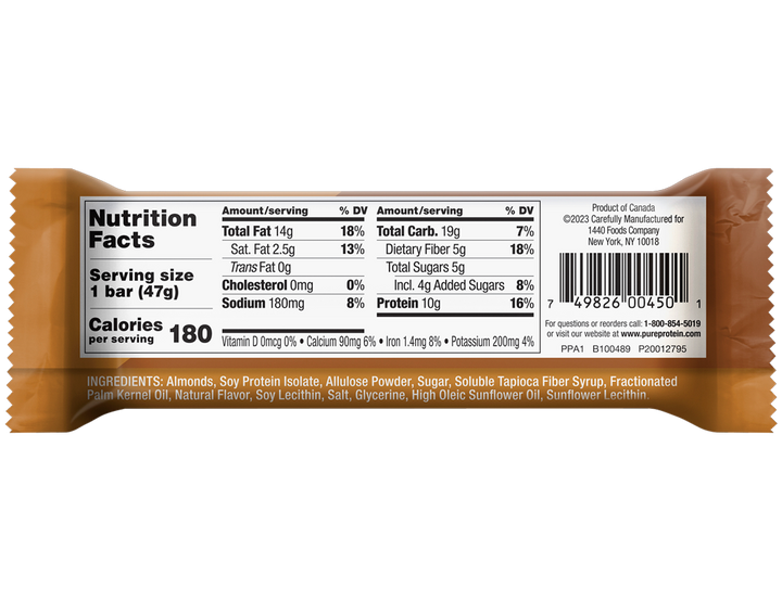 Caramel Almond Sea Salt Protein Nut Bar Nutrition Panel